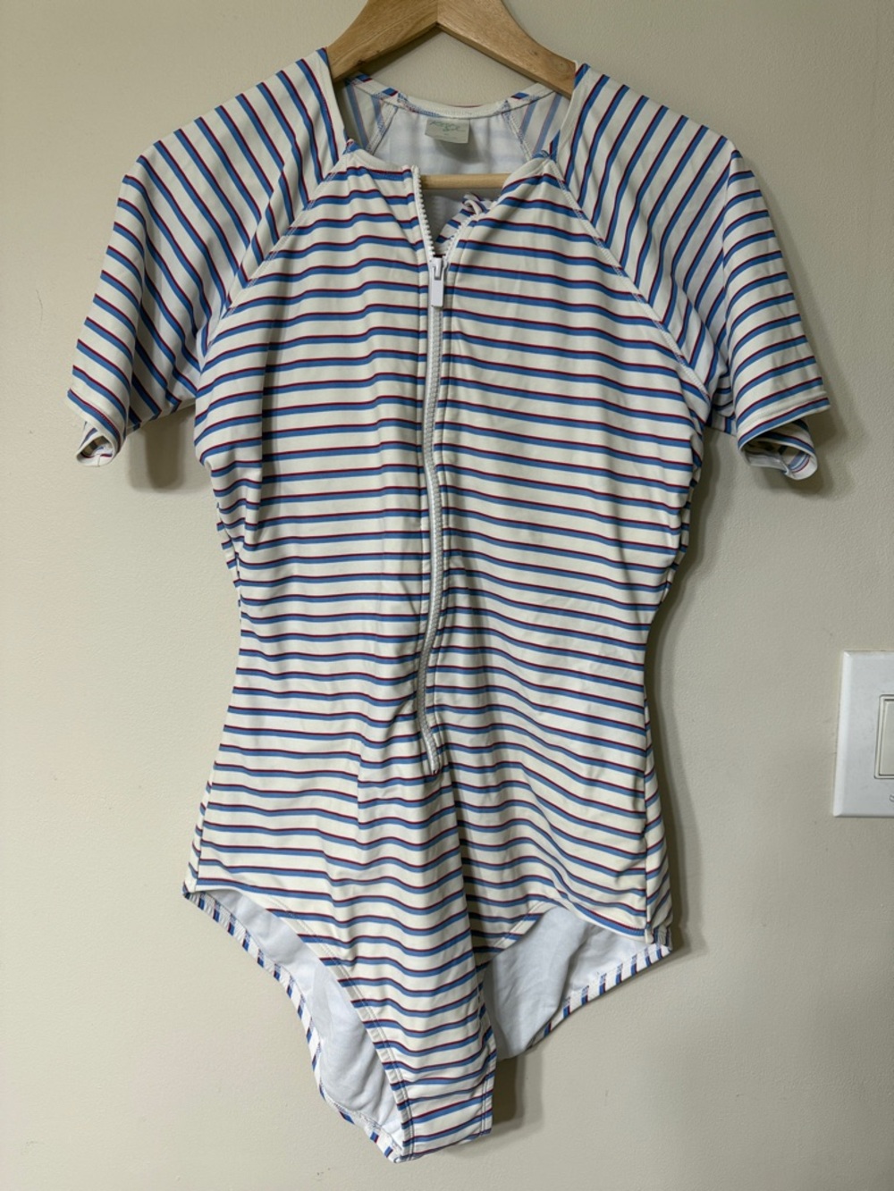 Kona Sol White One-Piece Swimsuit with Blue & Red Stripes